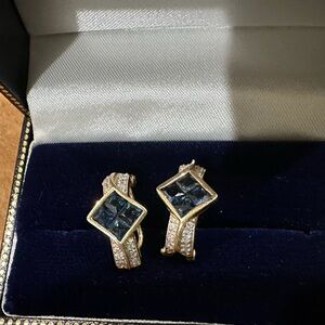 Vintage gold sapphire and diamond drop earrings